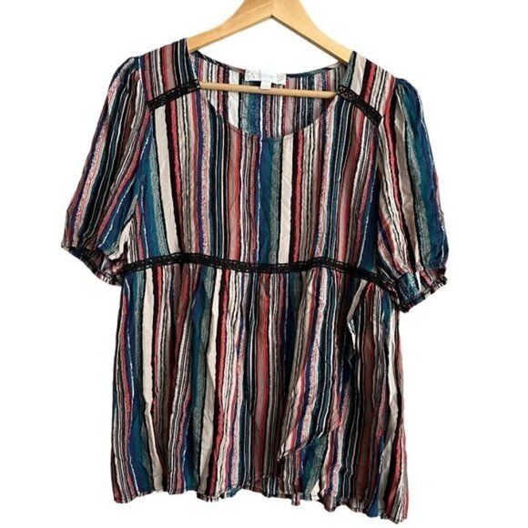 Weekend Suzanne Betro Stripped Multicolored Blouses Size Large - Picture 1 of 9